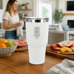 Worlds Okayest Mom 30oz Engraved Tundra Tumbler — lifestyle
