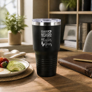 Chaos Scrubs Rubber Gloves 30oz Engraved Tundra Tumbler — lifestyle