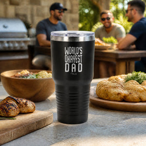 World's Okayest Dad 30oz Engraved Tundra Tumbler — lifestyle