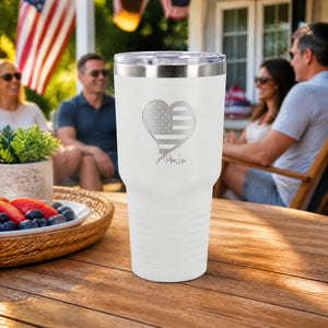 USA Flag Heart 30oz Engraved Tundra Tumbler — lifestyle