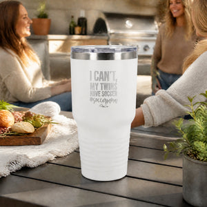 I Can't My Twins Have Soccer 30oz Engraved Tundra Tumbler — lifestyle