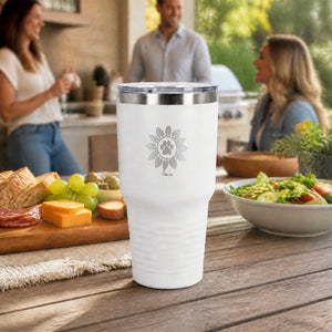Sunflower Paw Print 30oz Engraved Tundra Tumbler — lifestyle