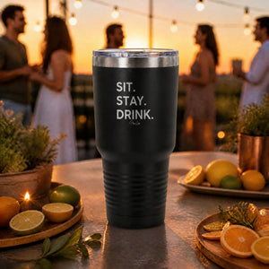 Sit Stay Drink 30oz Engraved Tundra Tumbler — lifestyle