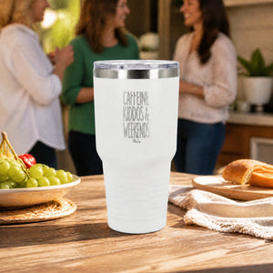 Caffeine Kiddos And Weekends 30oz Engraved Tundra Tumbler — lifestyle
