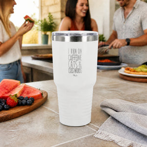 I Run On Caffeine Cats & Cuss Words 30oz Engraved Tundra Tumbler — lifestyle