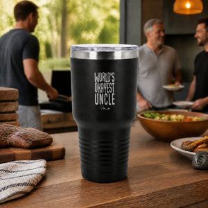 Worlds Okayest Uncle 30oz Engraved Tundra Tumbler — lifestyle