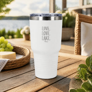 Live Love Lake 30oz Engraved Tundra Tumbler — lifestyle
