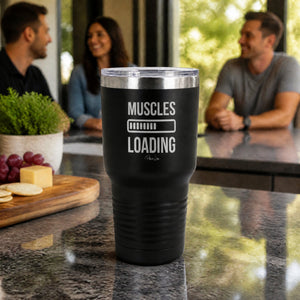 Muscles Loading 30oz Engraved Tundra Tumbler — lifestyle