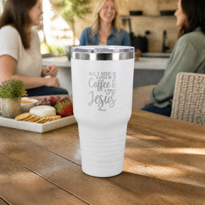 Little Bit Of Coffee Whole Lot Of Jesus 30oz Engraved Tundra Tumbler — lifestyle