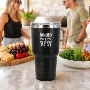 Tanned and Tipsy 30oz Engraved Tundra Tumbler — lifestyle