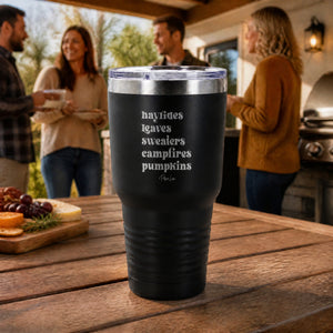 Hayrides Leaves Sweaters 30oz Engraved Tundra Tumbler — lifestyle