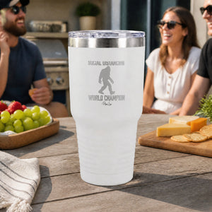 Social Distancing World Champion 30oz Engraved Tundra Tumbler — lifestyle