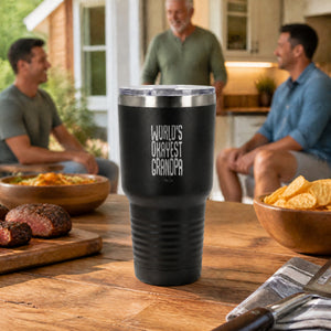 Worlds Okayest Grandpa 30oz Engraved Tundra Tumbler — lifestyle