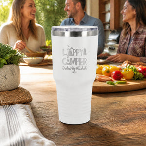 Happy Camper Fueled by Alcohol 30oz Engraved Tundra Tumbler — lifestyle