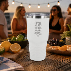 Shoes Booze Tattoos 30oz Engraved Tundra Tumbler — lifestyle