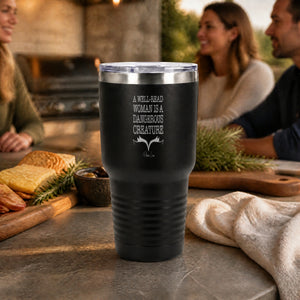 A Well-Read Woman 30oz Engraved Tundra Tumbler — lifestyle