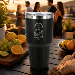 Climb Every Mountain Drink Every Wine 30oz Engraved Tundra Tumbler — lifestyle