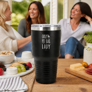 Crazy Pit Bull Lady 30oz Engraved Tundra Tumbler — lifestyle