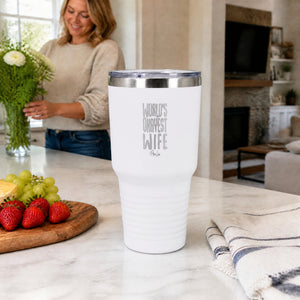 Worlds Okayest Wife 30oz Engraved Tundra Tumbler — lifestyle