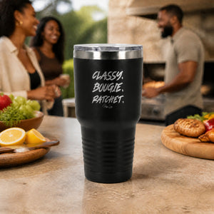 Classy Bougie Ratchet 30oz Engraved Tundra Tumbler — lifestyle