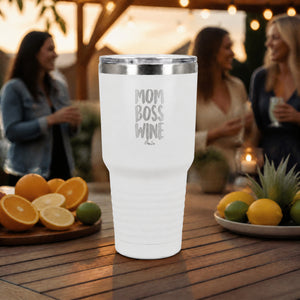 Mom Boss Wine 30oz Engraved Tundra Tumbler — lifestyle