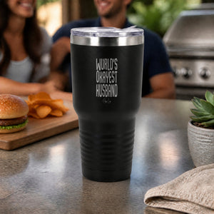 Worlds Okayest Husband 30oz Engraved Tundra Tumbler — lifestyle