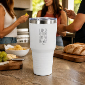 I Run On Caffeine Tennis & Cuss Words 30oz Engraved Tundra Tumbler — lifestyle