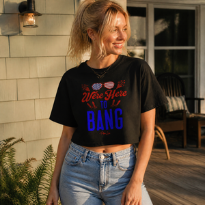 We're Here To Bang Cropped Boxy Tee — lifestyle hero