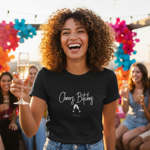 Cheers Bitches Black T-Shirt Lifestyle Mockup