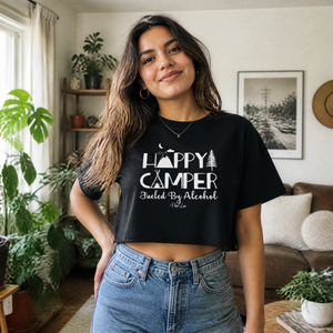 Happy Camper Fueled by Alcohol Cropped Boxy Tee — lifestyle hero