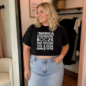 Drinkin Booze And Refusin To Lose Cropped Boxy Tee — lifestyle hero