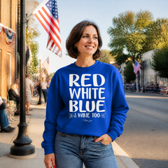 Red White Blue And Wine Too Graphic Crewneck Sweatshirt — lifestyle hero
