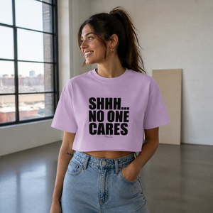 Shhh No One Cares Cropped Boxy Tee — lifestyle hero