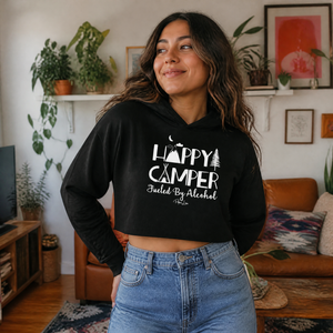 Happy Camper Fueled by Alcohol Cropped Hoodie — lifestyle hero