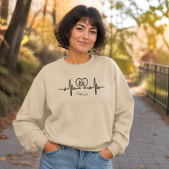 RN Nurse Heartbeat Graphic Crewneck Sweatshirt — lifestyle hero