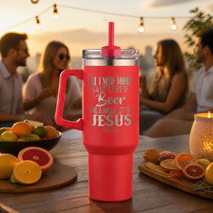 Jesus And Beer 40oz Engraved Travel Tumbler — lifestyle