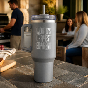 Worlds Okayest Boyfriend 40oz Engraved Travel Tumbler — lifestyle