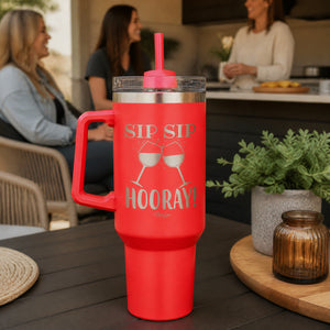 Sip Sip Hooray 40oz Engraved Travel Tumbler — lifestyle