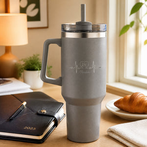 RN Nurse Heartbeat 40oz Engraved Travel Tumbler — lifestyle