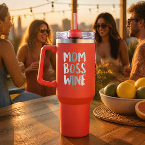 Mom Boss Wine 40oz Engraved Travel Tumbler — lifestyle