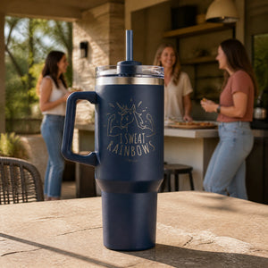 I Sweat Rainbows 40oz Engraved Travel Tumbler — lifestyle