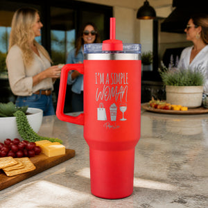 I'm A Simple Woman Coffee 40oz Engraved Travel Tumbler — lifestyle
