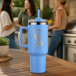 Catbernet 40oz Engraved Travel Tumbler — lifestyle