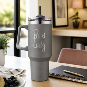 Boss Lady 40oz Engraved Travel Tumbler — lifestyle