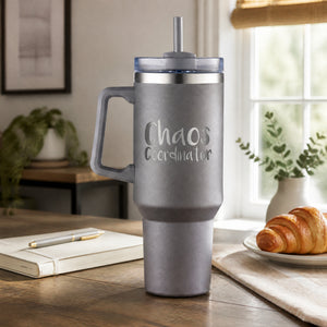 Chaos Coordinator 40oz Engraved Travel Tumbler — lifestyle