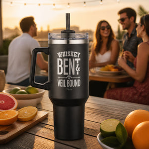 Whiskey Bent And Veil Bound 40oz Engraved Travel Tumbler — lifestyle