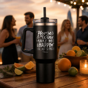Horses And Wine 40oz Engraved Travel Tumbler — lifestyle