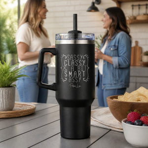 Sassy Classy & A Bit Smart Assy 40oz Engraved Travel Tumbler — lifestyle