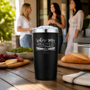 Where My Pitches At Softball 20oz Engraved Adventure Tumbler — lifestyle
