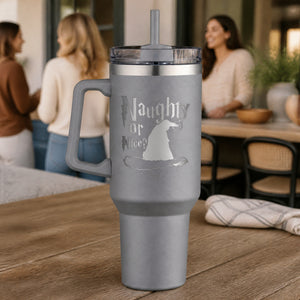 Naughty Or Nice Sorting Hat 40oz Engraved Travel Tumbler — lifestyle